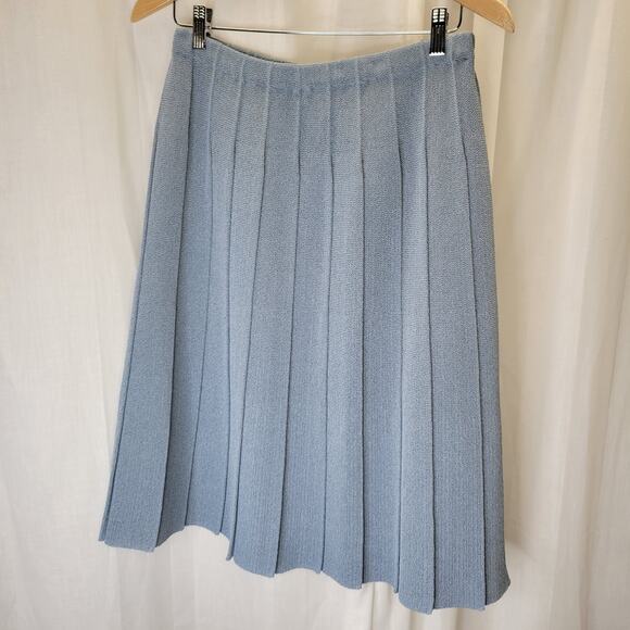 Vintage Powder Blue Pleated Sweater Skirt w/ Elastic Waist, 14 - Picture 1 of 6